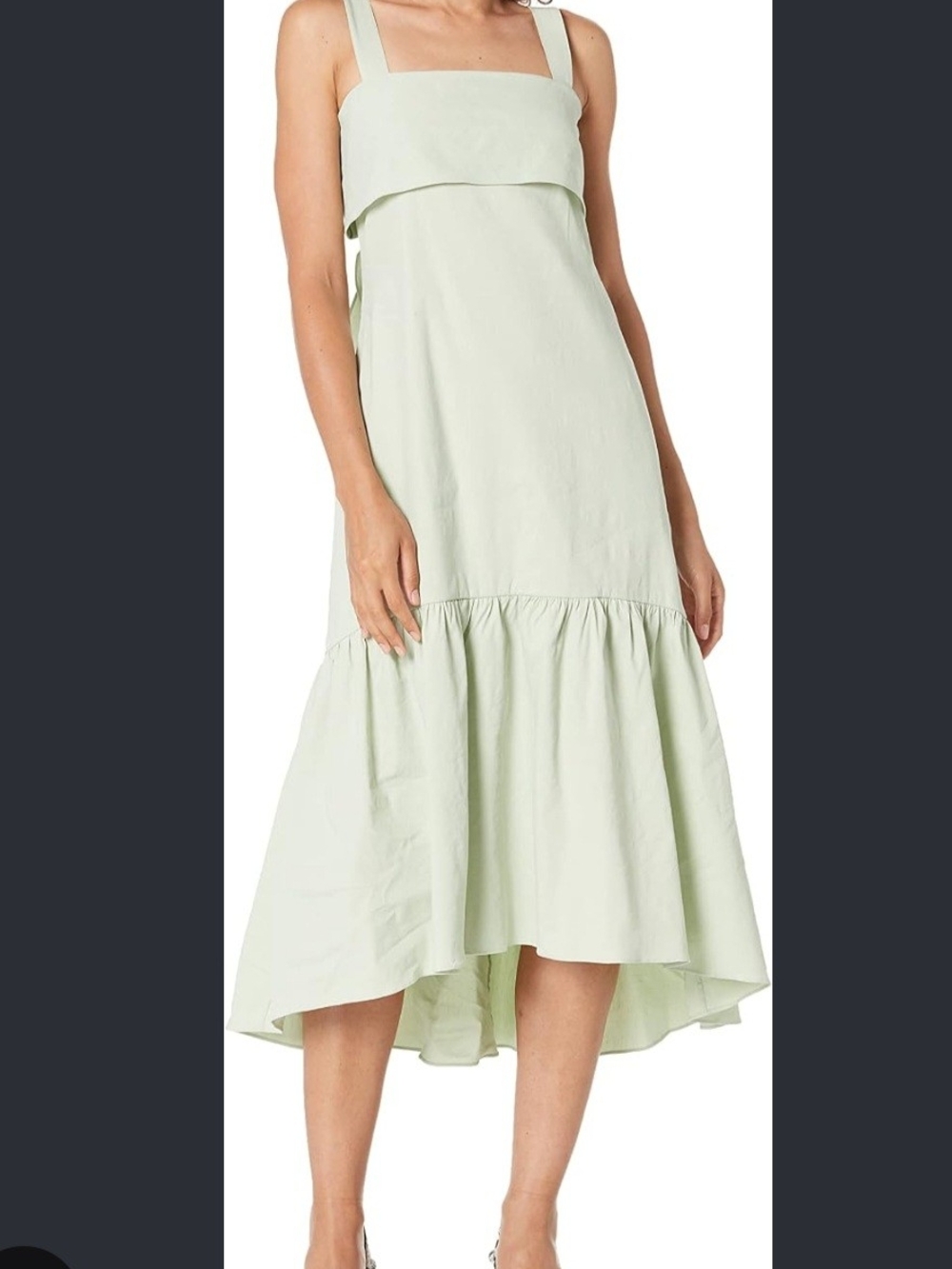 Theory Pale Green Sleeveless High-Low Ruffle Hem Midi Dress